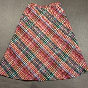 Vintage JG Hook Wool Maxi Skirt Red Blue Green Plaid Size 18